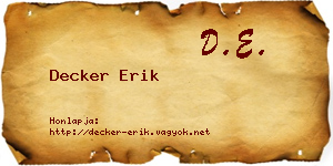 Decker Erik névjegykártya